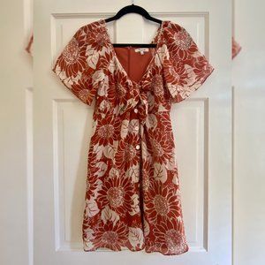 Madewell Silk Tie-Front Mini Dress in Sunflower Season